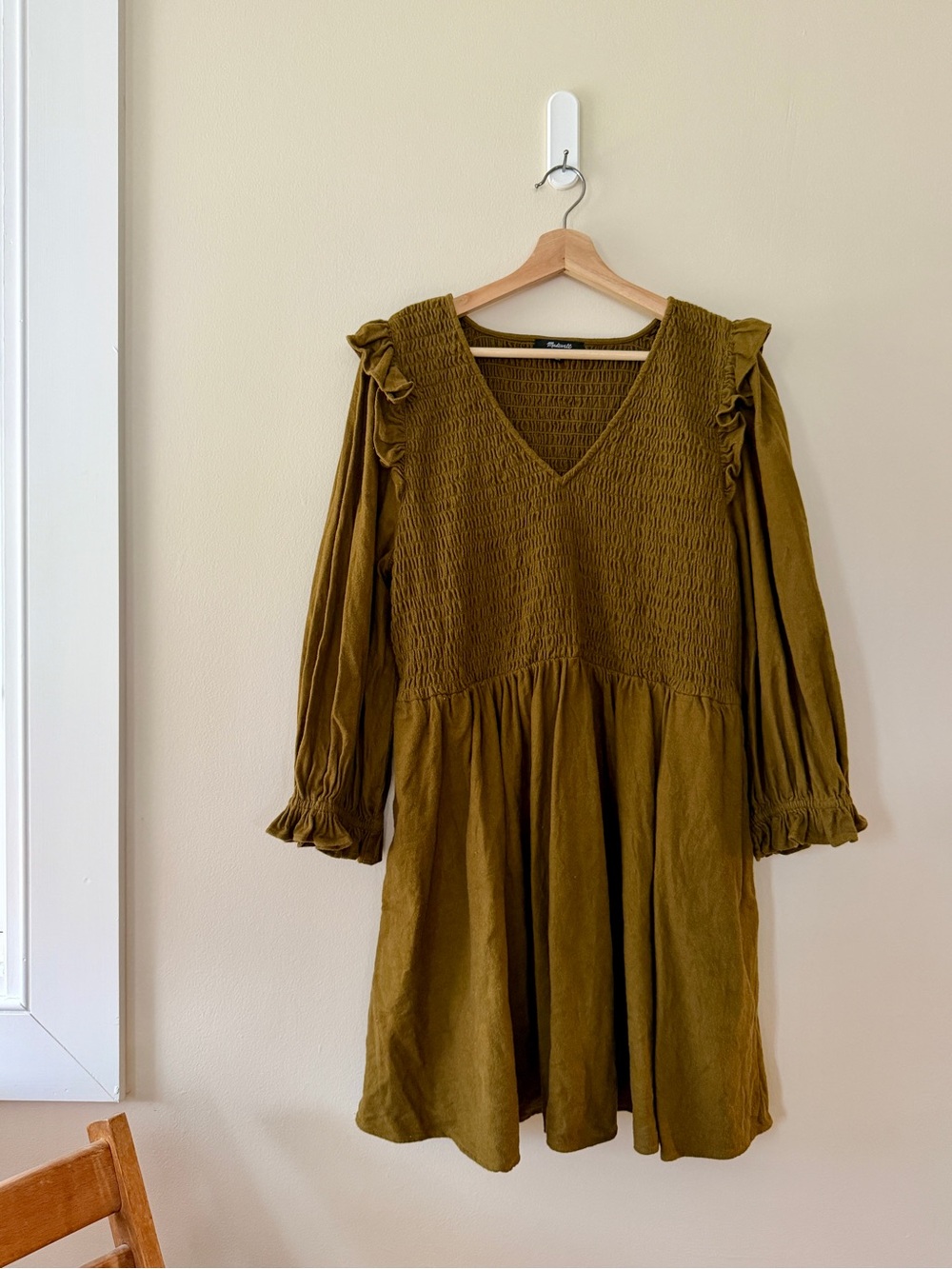 Madewell Petite Flannel Lucie V-Neck Smocked Mini Dress